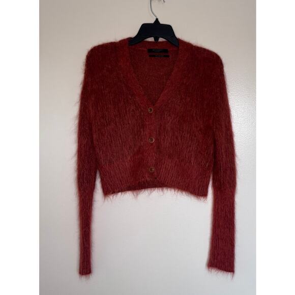 AllSaints Rubi Wick Cropped Cardigan in Chestnut Brown Size XS - Picture 2 of 5